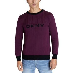 DKNY Men's Wine Regular Fit Crewneck Long Sleeve Logo Sweater Size XL